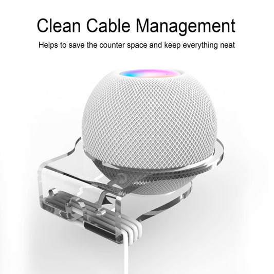 HomePod Mini speaker secured in clear acrylic wall bracket installation