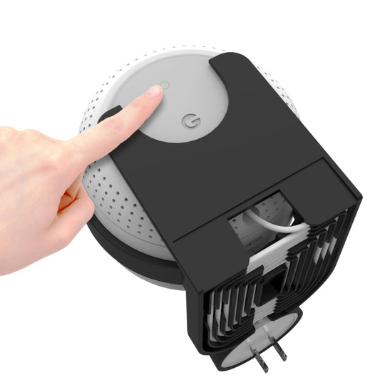 Wall-mounted Google Nest Wifi router bracket in modern living room setup