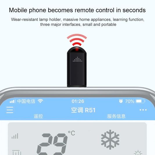 Cyan universal smartphone remote control featuring intelligent infrared capabilities