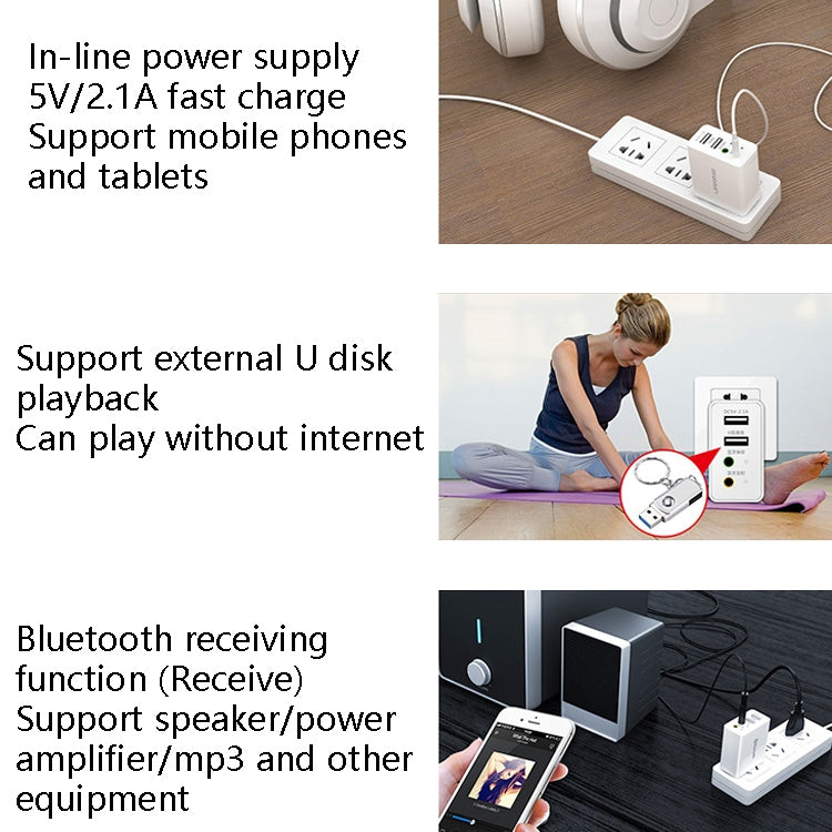 RAEYY D80 Bluetooth Adapter Audio Receiver Support 2.1A Dual USB Fast Charge, US Plug