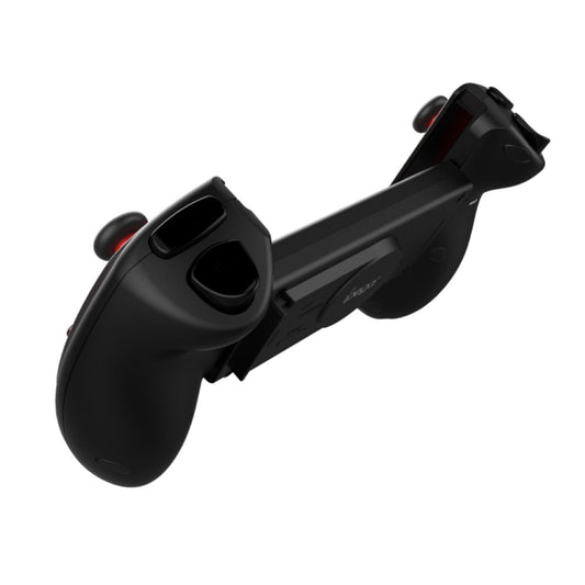 Player using Ipega tablet game handle during intense mobile gaming session with extended grips