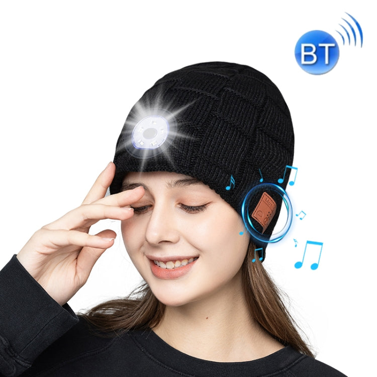 RG5-BL Bluetooth LED Lighting Music Knit Hat Plus Velvet Night Running Lamp Hat, Black, Dark Gray