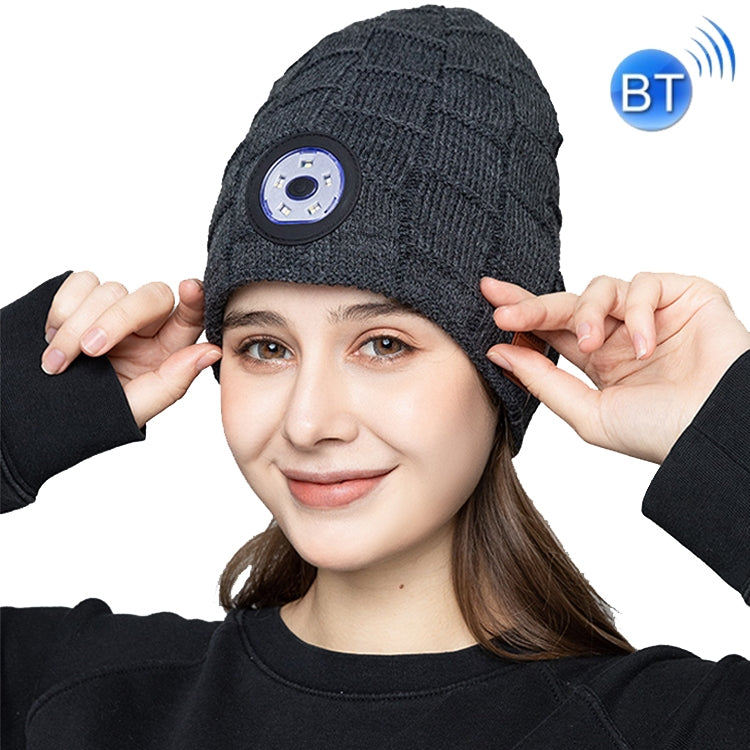 RG5-BL Bluetooth LED Lighting Music Knit Hat Plus Velvet Night Running Lamp Hat, Black, Dark Gray