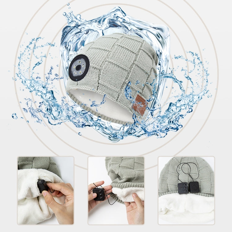 RG5-BL Bluetooth LED Lighting Music Knit Hat Plus Velvet Night Running Lamp Hat, Black, Dark Gray