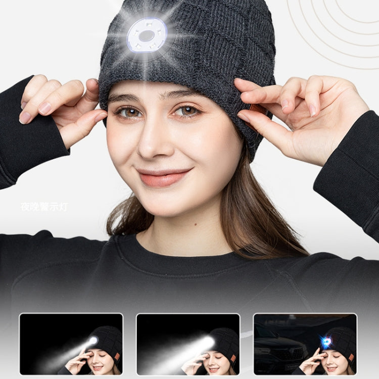 RG5-BL Bluetooth LED Lighting Music Knit Hat Plus Velvet Night Running Lamp Hat, Black, Dark Gray