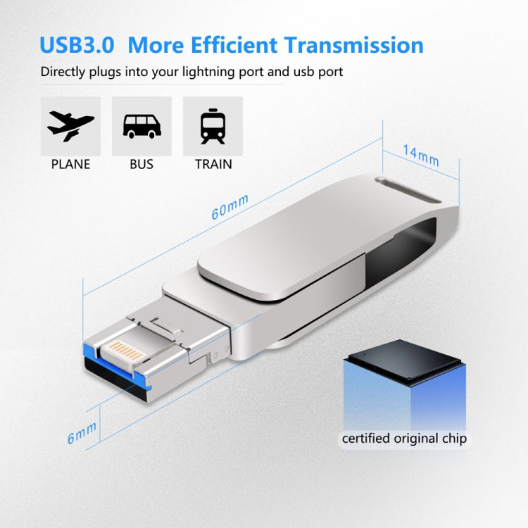 USB 3.0 + 8 Pin + USB-C / Type-C 3 in 1 Phone Computer Metal Rotatable U-Disk, 16 GB, 32GB, 64GB, 128GB, 512GB