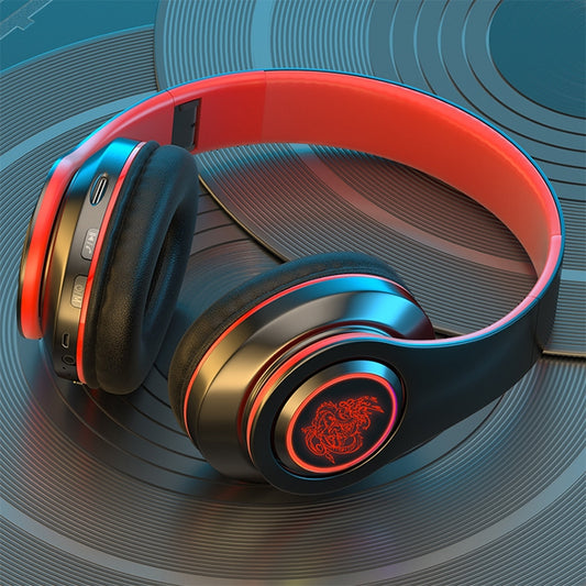Black Bluetooth headphones with glowing LED breathing light feature