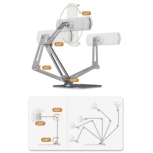 Tablet computer stand P47 in-use displaying iPad at comfortable desk workspace height
