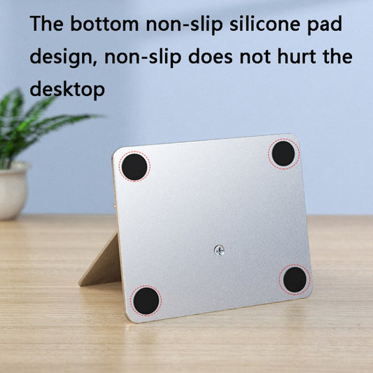 Portable aluminum alloy phone and tablet holder with non-slip base and folding portability