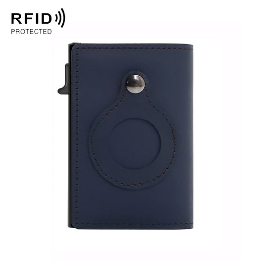 Blue cowhide anti-theft wallet with AirTag 2 slot, RFID-blocking card holder for men