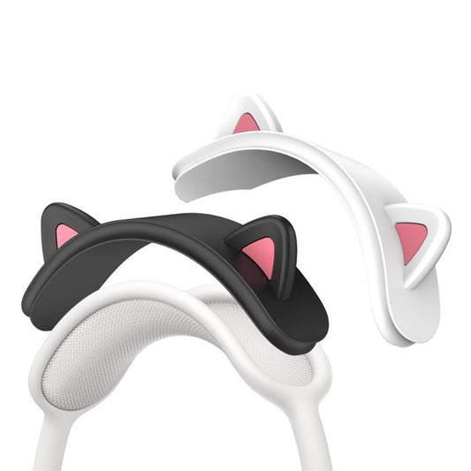Close-up of cat-ear silicone beam cover showing soft texture and precise AirPods Max fit
