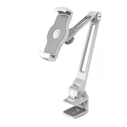Adjustable phone holder with flexible gooseneck arm, white finish