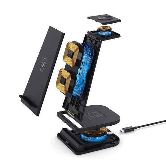 Travel-friendly QGeeM 3-in-1 wireless charger with compact folding design