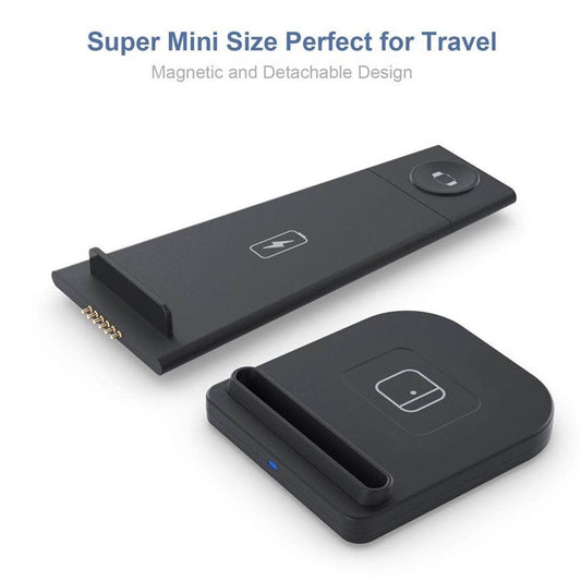 QGeeM wireless charger in black, all-in-one solution for Apple device charging