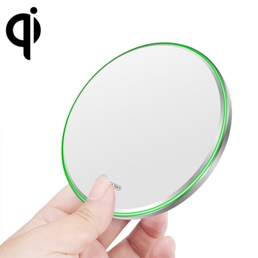 20W QI metal mirror wireless charger in white, ultra-thin design for Apple devices