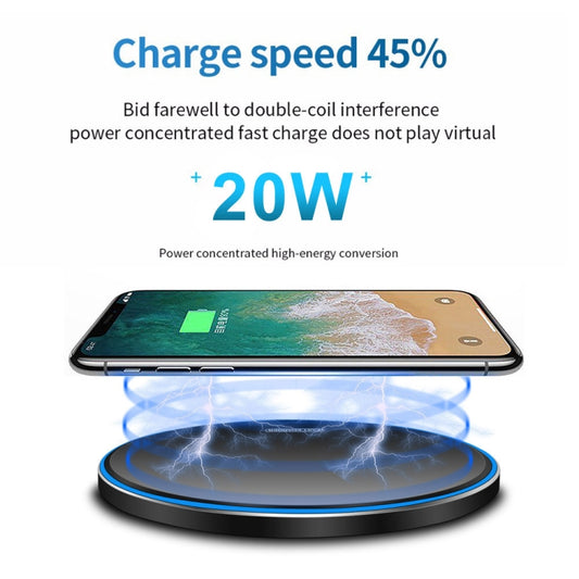 Side profile displaying ultra-thin profile of 20W wireless charging pad