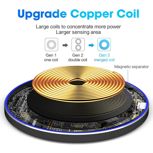 iPhone charging on metal mirror wireless charger with LED indicator light