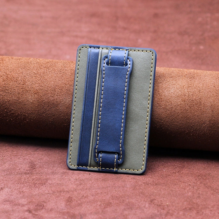 Leather phone card sleeve with wrist strap holder in blue and red