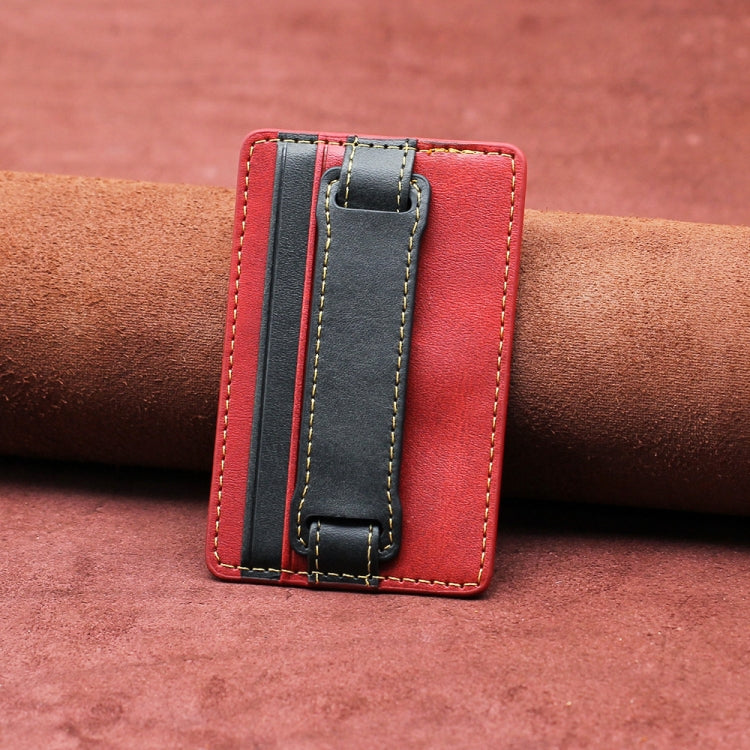 2 PCS Leather Phone Card Sleeve Back Sticker Wrist Pull Strap Holder, Card Sleeve Black, Card Sleeve Brown, Card Sleeve Blue, Card Sleeve Red