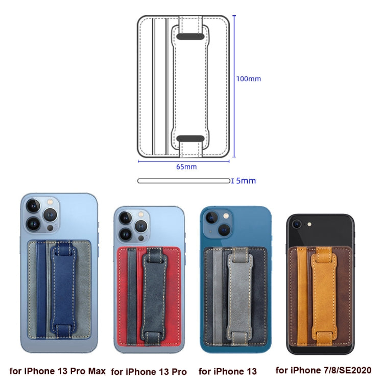 2 PCS Leather Phone Card Sleeve Back Sticker Wrist Pull Strap Holder, Card Sleeve Black, Card Sleeve Brown, Card Sleeve Blue, Card Sleeve Red