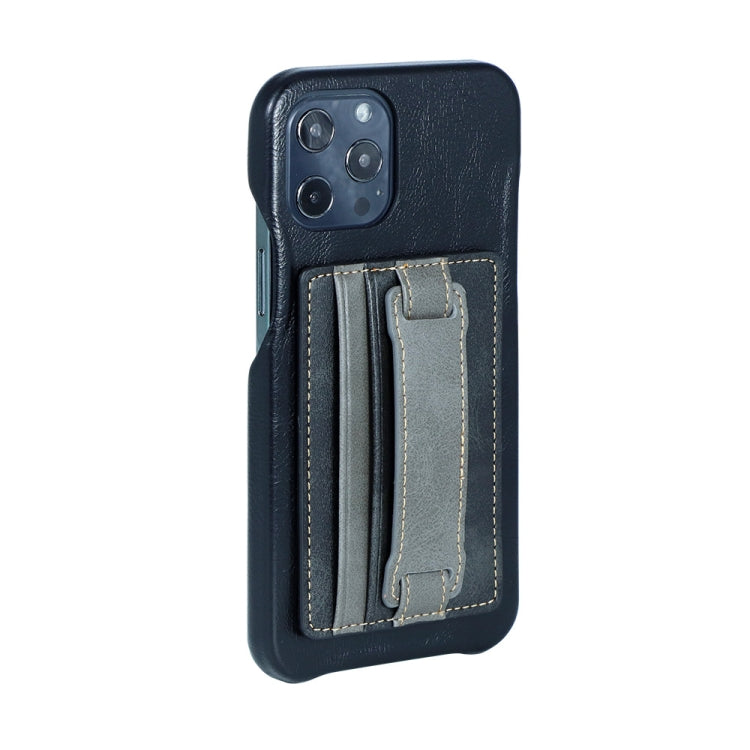 Stacked leather card holder sleeves showing all available colors