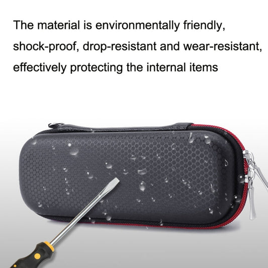 Flat lay showing bag's spacious capacity for cables, adapters, and small gadgets