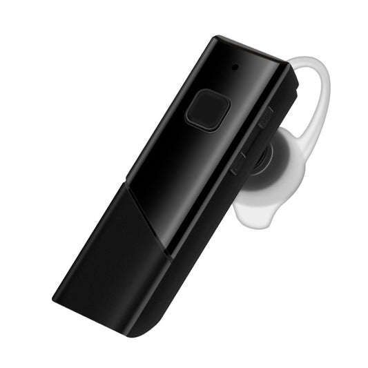 Sleek A1 black Bluetooth earphone showing ergonomic single-ear fit and controls