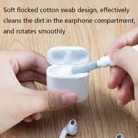 Before and after comparison showing headphone speaker cleaning with multifunctional pen tool