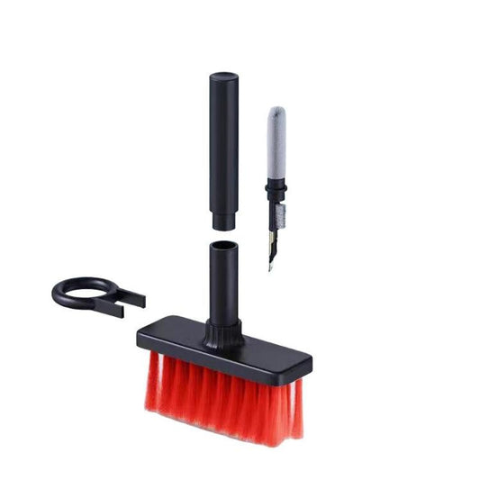 Portable 5-in-1 cleaning kit including keyboard brush and earbud pen detail