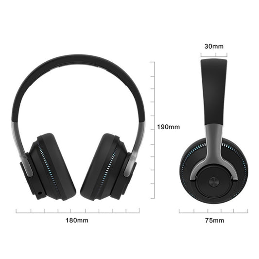 Side view of H2 wireless headphones with glowing subwoofer in active blue mode