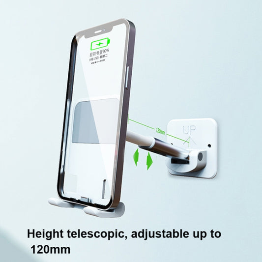 Smartphone resting in extended T11 bracket while showering in bathroom environment