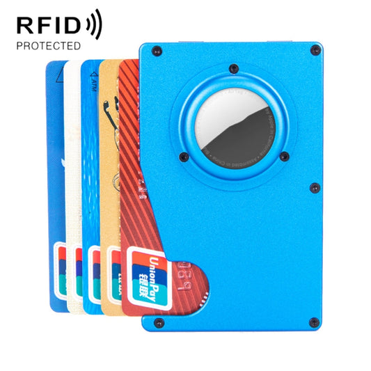 Blue RFID tracker card holder wallet with AirTag 2nd Gen slot, anti-loss design