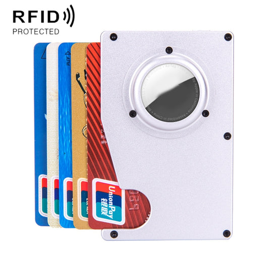 Grey RFID wallet with secure AirTag pocket, perfect for tracking cards safely