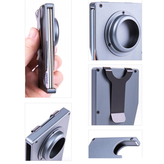 Person inserting AirTag into wallet card holder, demonstrating easy access design