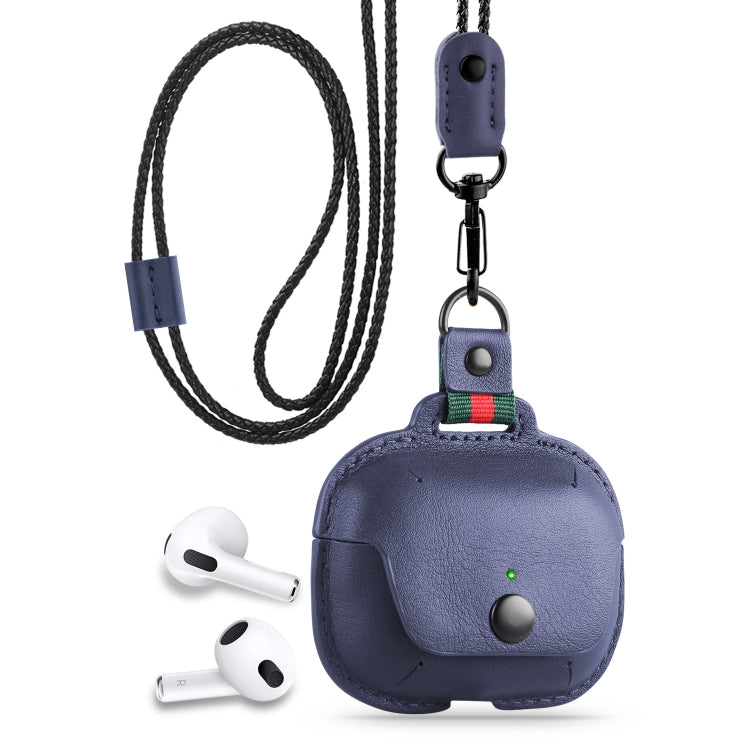 Earphone Cowhide Leather Sleeve Storage Box Protective Case with Lanyard, For AirPods Pro