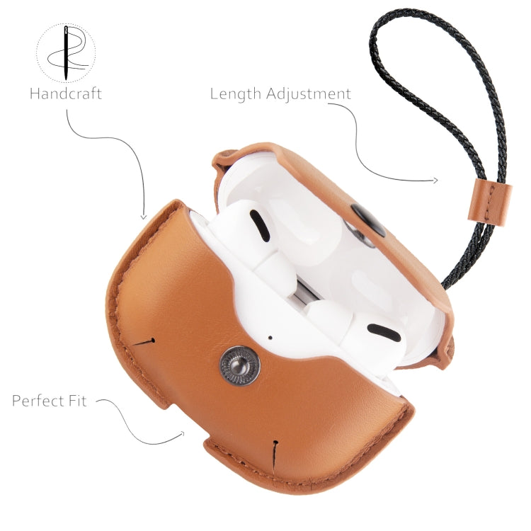 Earphone Cowhide Leather Sleeve Storage Box Protective Case with Lanyard, For AirPods Pro