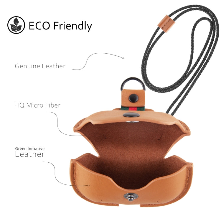 Earphone Cowhide Leather Sleeve Storage Box Protective Case with Lanyard, For AirPods Pro