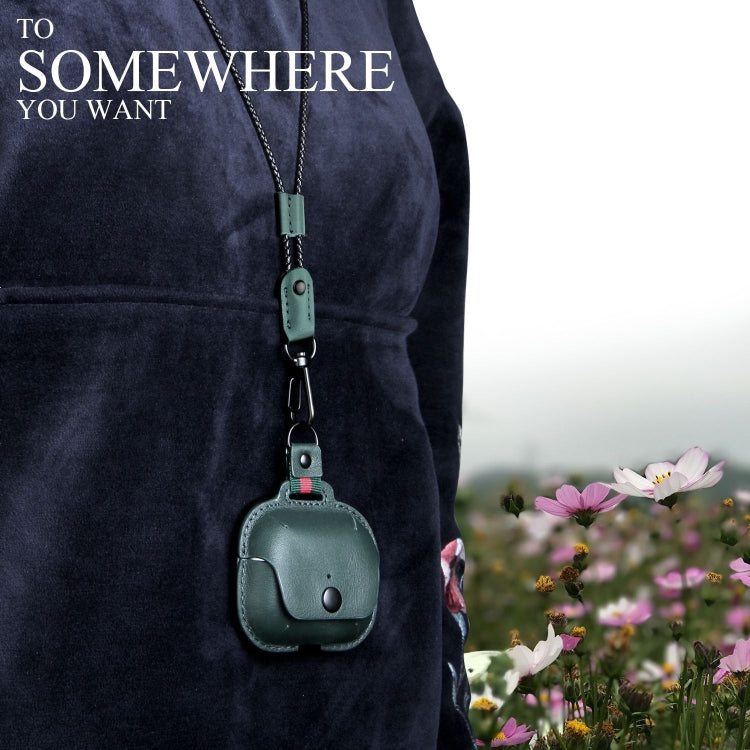 Earphone Cowhide Leather Sleeve Storage Box Protective Case with Lanyard, For AirPods Pro