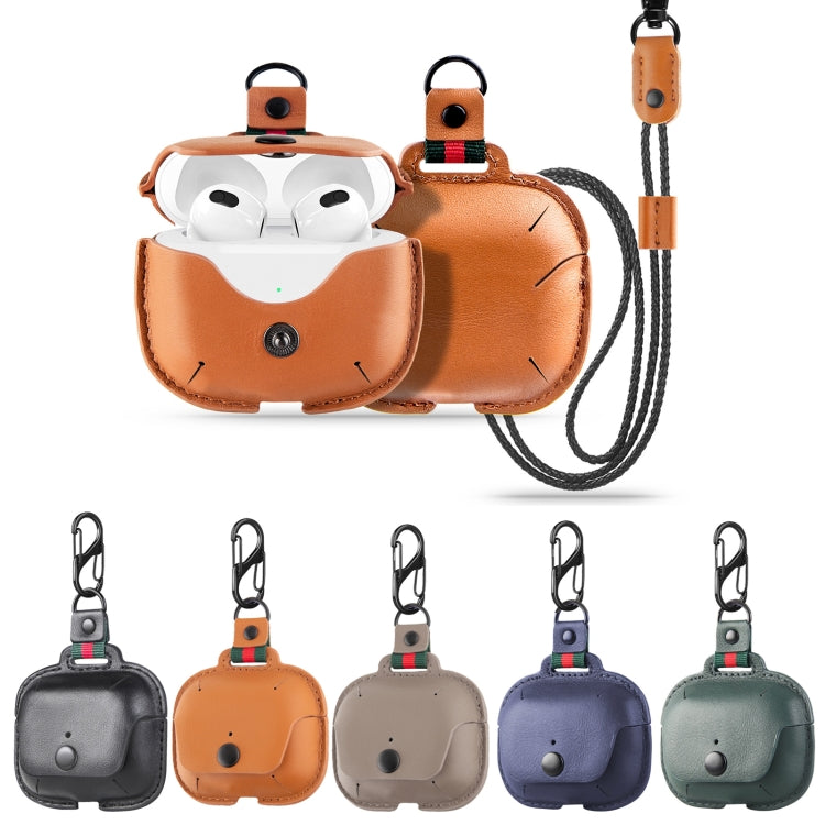 Earphone Cowhide Leather Sleeve Storage Box Protective Case with Lanyard, For AirPods Pro