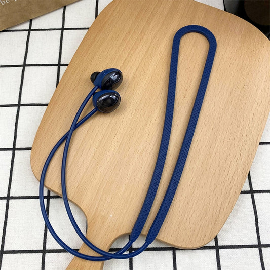 Blue protective earphone tether strap prevents Galaxy Buds Pro loss during active use