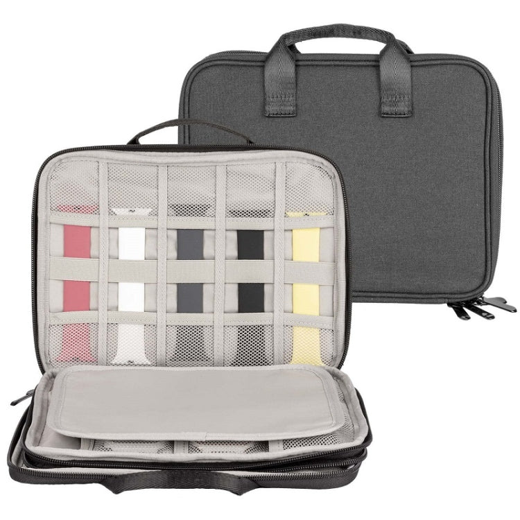 Portable Double-Layer Strap Storage Bag Data Cable Organizer Bag, Double-Layer Grey, Double-Layer Black