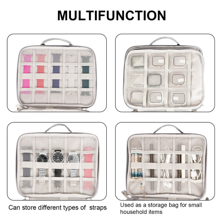 Portable Double-Layer Strap Storage Bag Data Cable Organizer Bag, Double-Layer Grey, Double-Layer Black