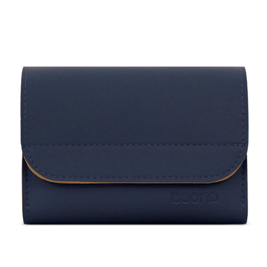 Deep blue and yellow leather mouse charger storage bag with compact design for Apple devices