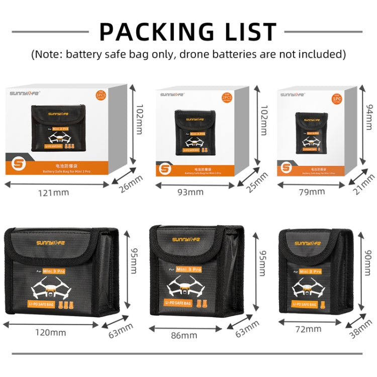 Sunnylife  Battery Explosion-proof Bag Storage Bag for DJI Mini 3 Pro,Size:, Can Hold 1 Battery, Can Hold 2 Batteries, Can Hold 3 Batteries