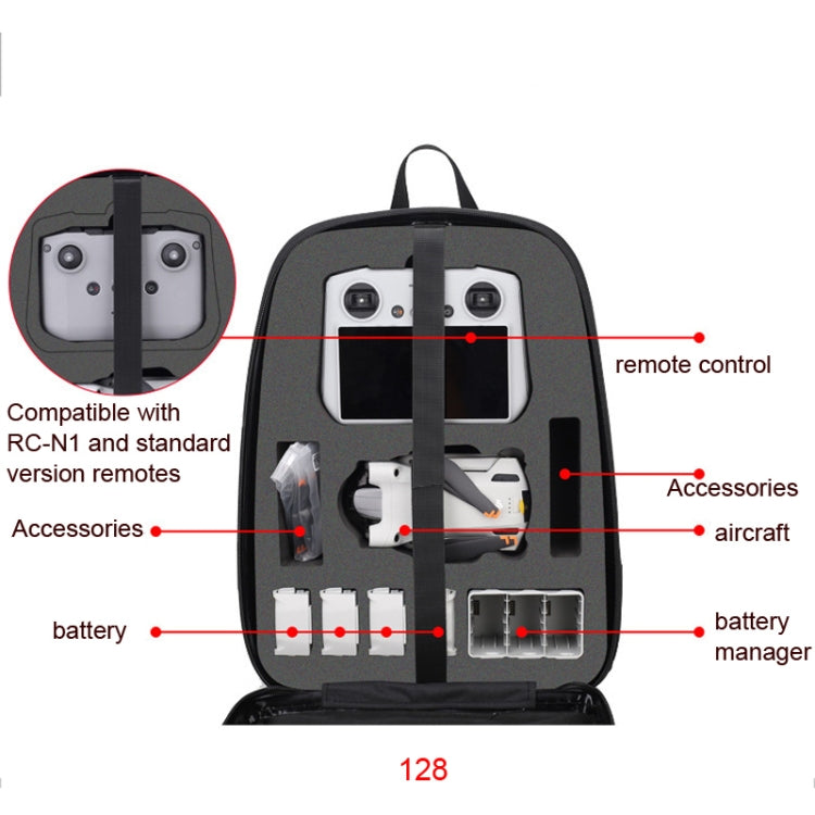 Waterproof Compression Hard Shell Backpack for DJI Mini 3 Pro, For DJI Mini 3 Pro 128 Large, For DJI Mini 3 Pro 127 Small
