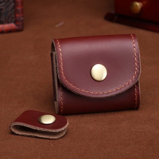 Wine red compact headphone storage bag crafted from genuine leather