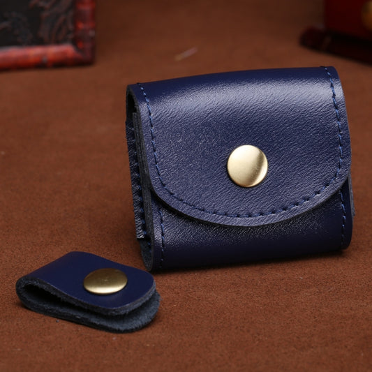 Blue leather headphone case with retro design and durable construction