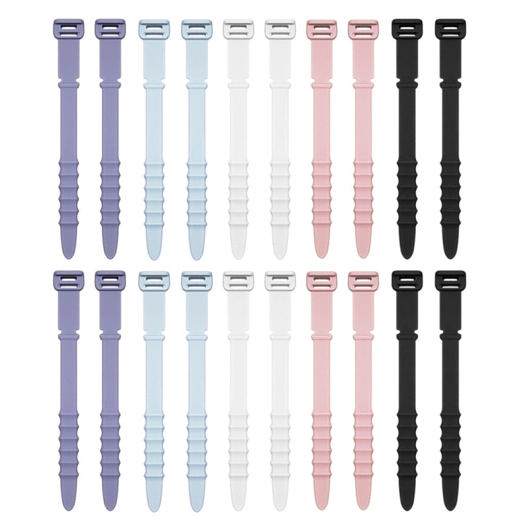 3 Sets 20pcs/Set  Fishbone Silicone Cable Tie Cable Organizer Winder, Five color, Black, White, Pink, White Ice Color, Purple