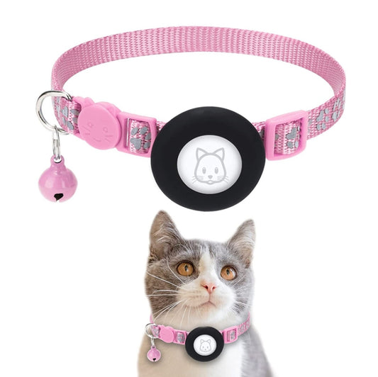 Pink reflective kitten collar with safety bell and Apple AirTag compatibility