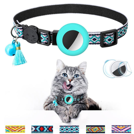 Pet AirTag 2nd Gen collar with jingling bell and tassel attachment in rainbow color options
